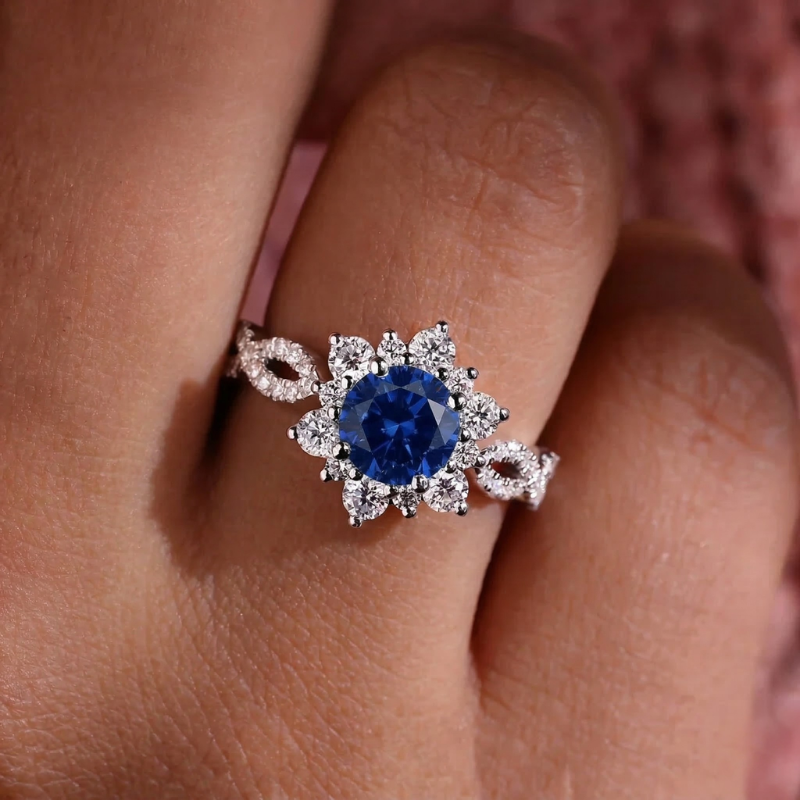 Sapphire-Blue Flower Ring