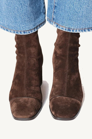 Saskia | Square-Toe Suede-Look Ankle Boots