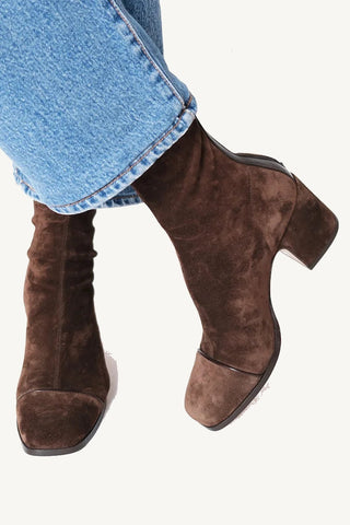 Saskia | Square-Toe Suede-Look Ankle Boots