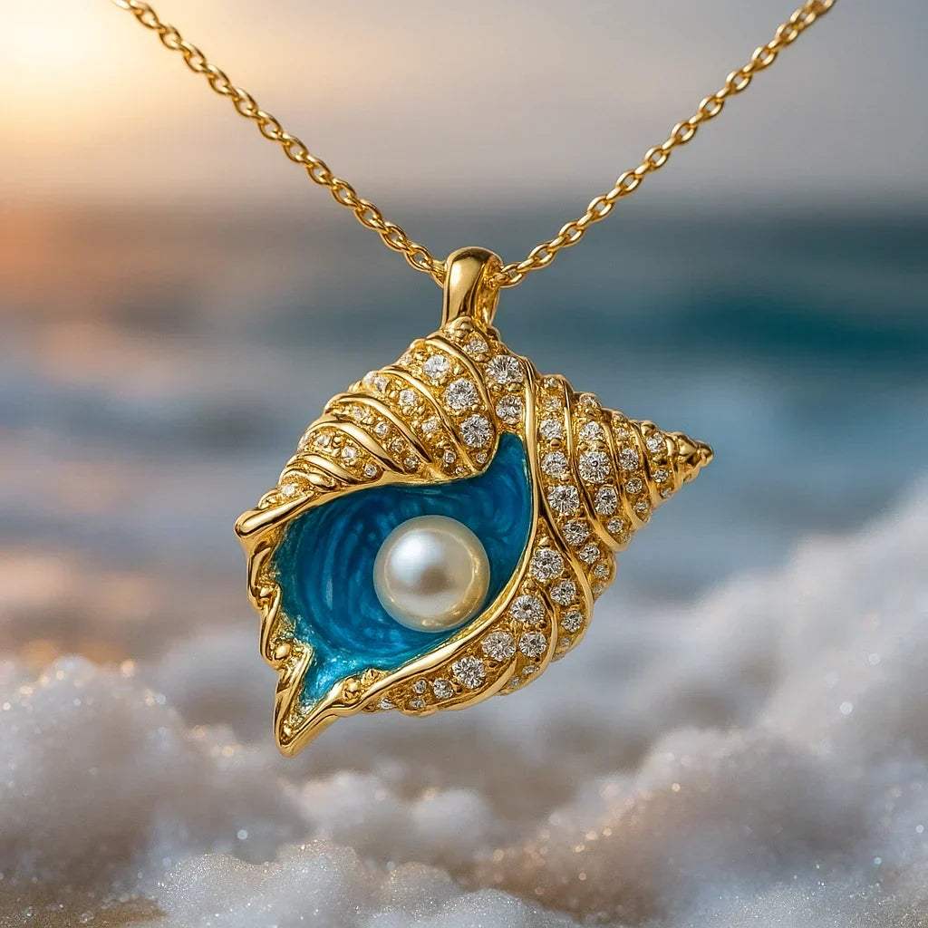 Seashell Pearl Pendant Necklace