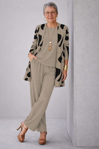Shirley | Taupe Dot-Print Three-Piece Set