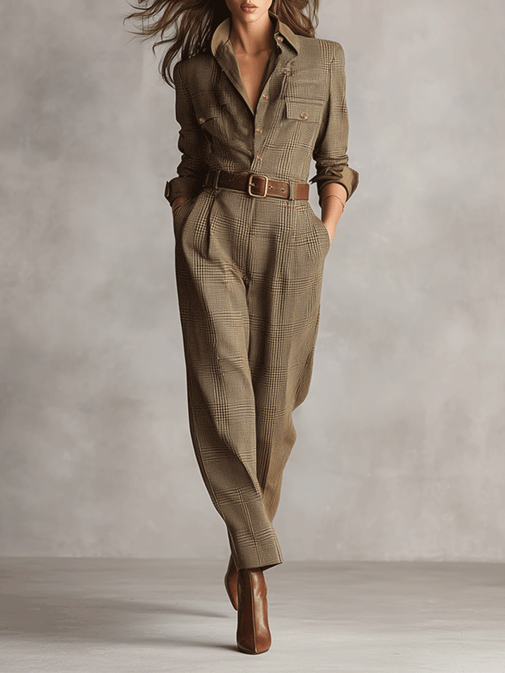 Sidonie | Belted Tweed-Look Jumpsuit