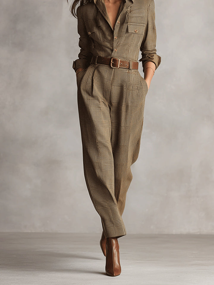 Sidonie | Belted Tweed-Look Jumpsuit