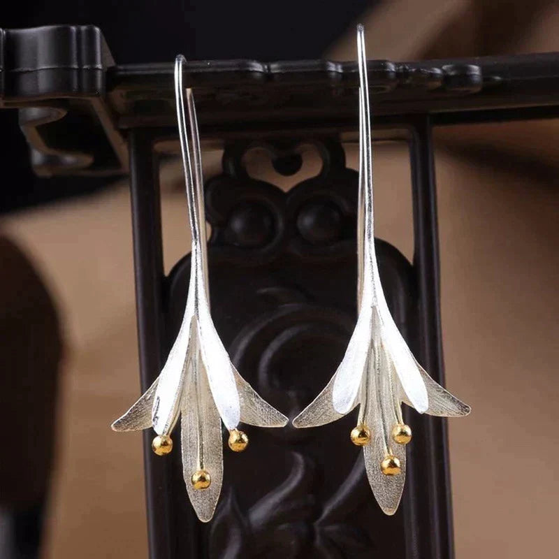 Silver Lily Drop Earrings