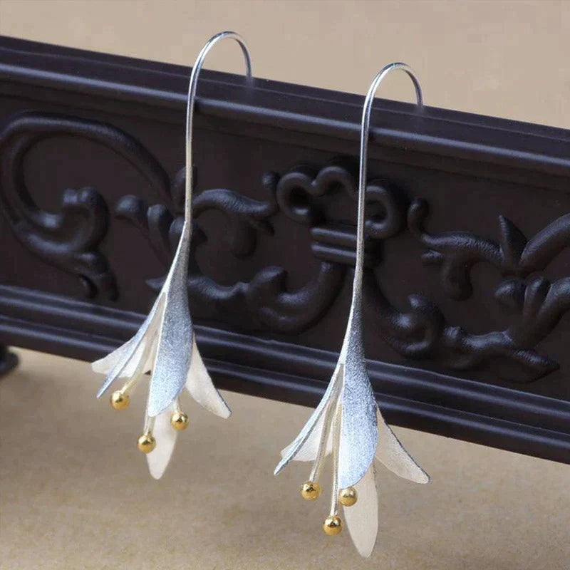 Silver Lily Drop Earrings