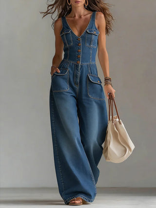Sofia | Relaxed Sleeveless Denim Jumpsuit