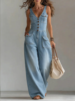 Sofia | Relaxed Sleeveless Denim Jumpsuit