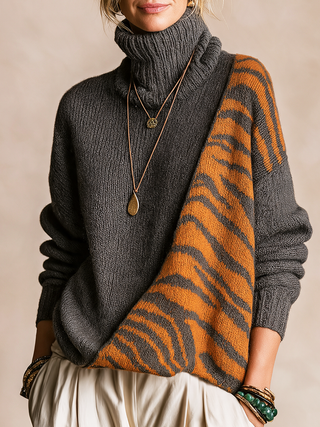 Tallulah | Animal-Print Panel Turtleneck
