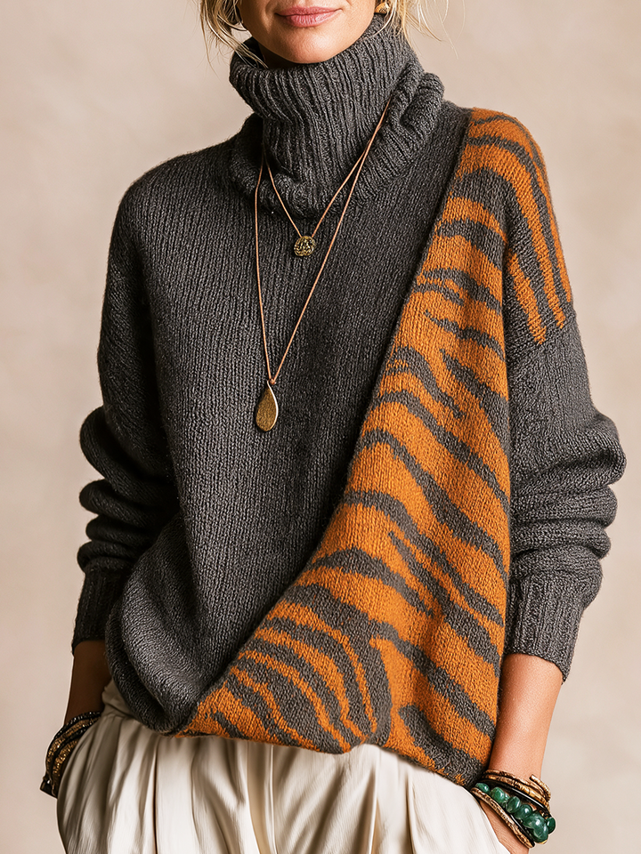 Tallulah | Animal-Print Panel Turtleneck