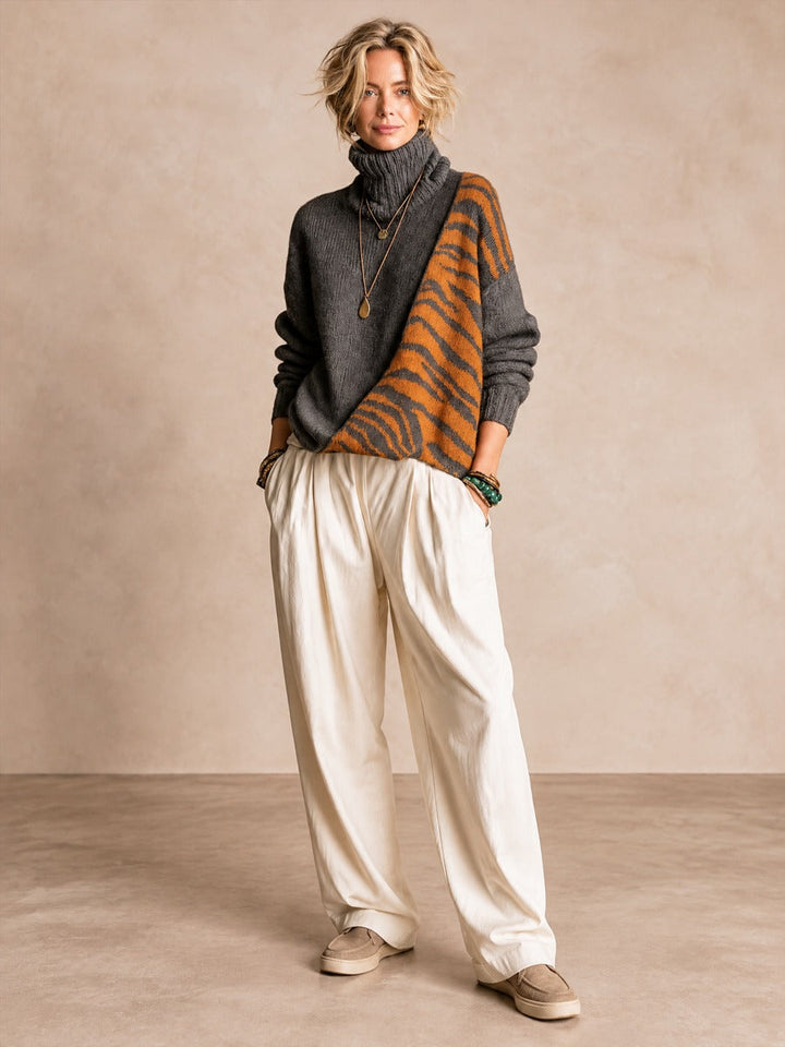 Tallulah | Animal-Print Panel Turtleneck