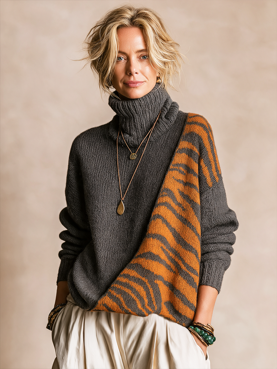 Tallulah | Animal-Print Panel Turtleneck