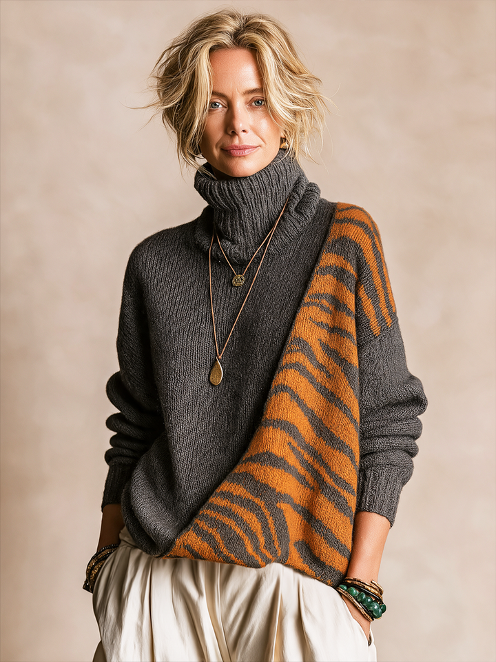 Tallulah | Animal-Print Panel Turtleneck