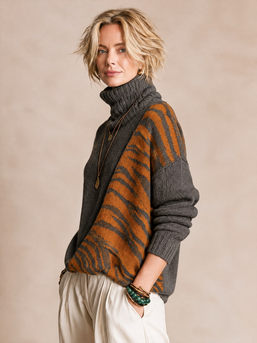 Tallulah | Animal-Print Panel Turtleneck