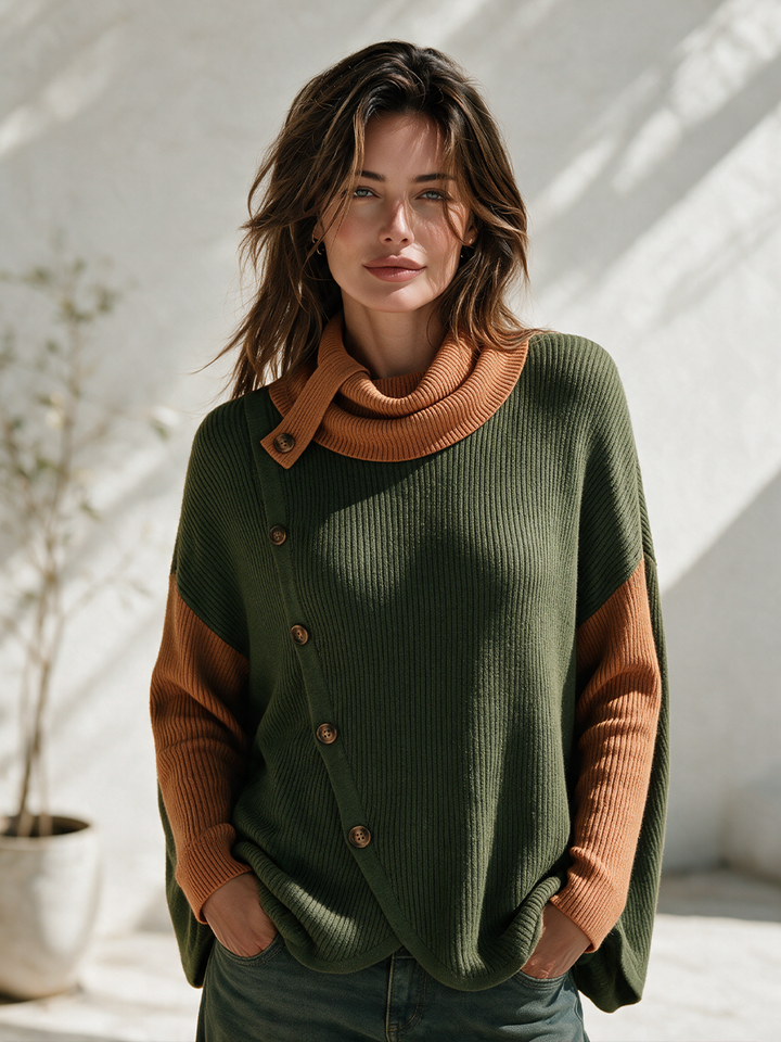 Thelma | Colour-Block Cowl-Neck Sweater