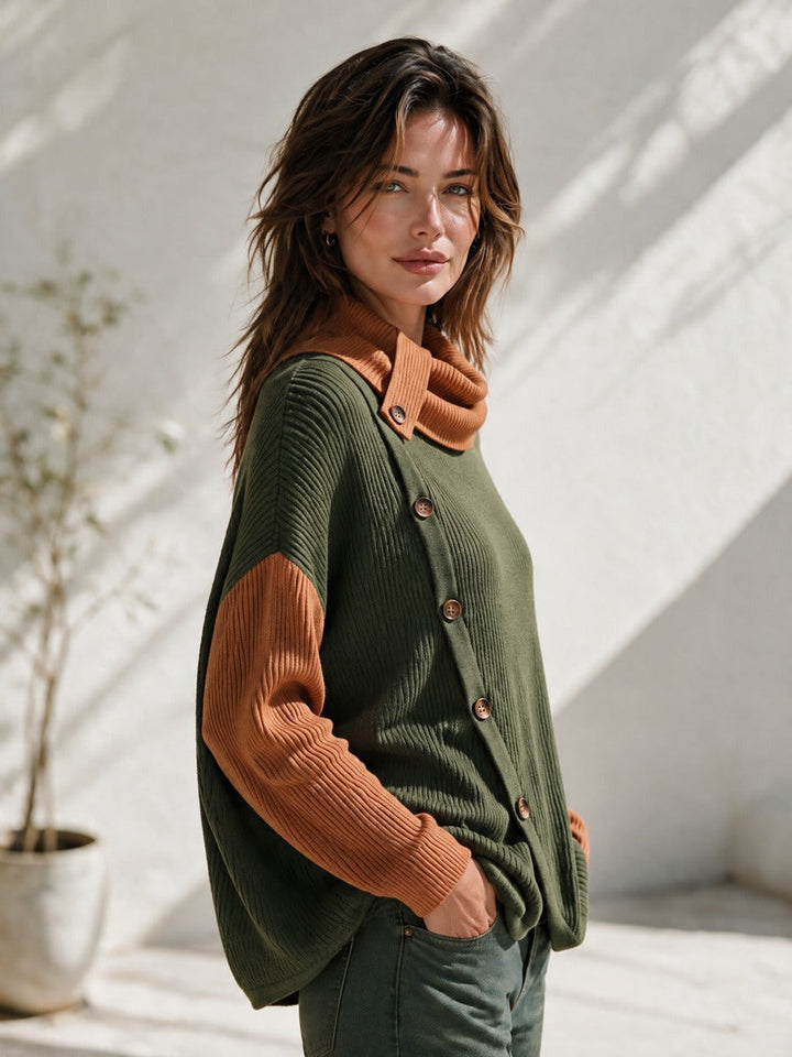 Thelma | Colour-Block Cowl-Neck Sweater