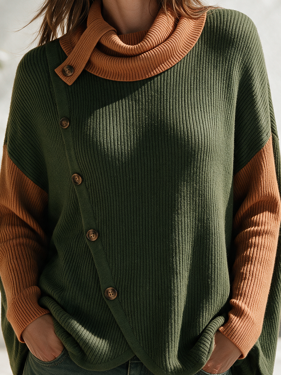 Thelma | Colour-Block Cowl-Neck Sweater