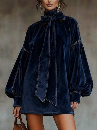 Tiphaine | Velvet-Look Bow Mini Dress