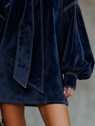 Tiphaine | Velvet-Look Bow Mini Dress