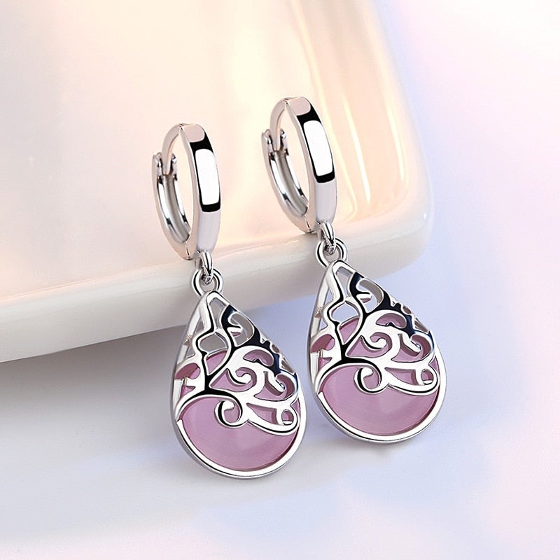 Tree of Life Pink Stone Earrings