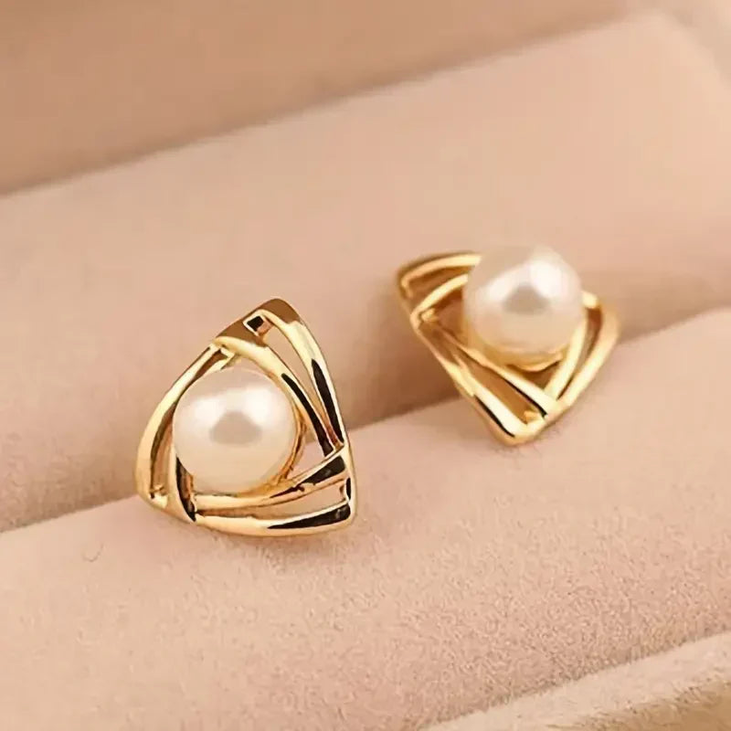Triangle Pearl Stud Earrings