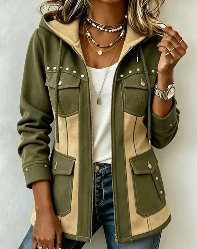 Veronique | Two-Tone Hooded Utility Jacket