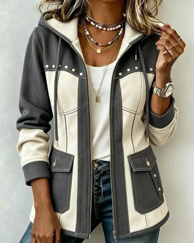 Veronique | Two-Tone Hooded Utility Jacket