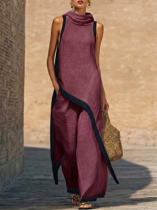 Yenira | Contrast-Trim Two-Piece Set