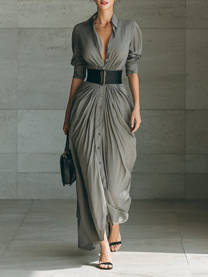 Zéphyrine | Draped Maxi Shirt Dress