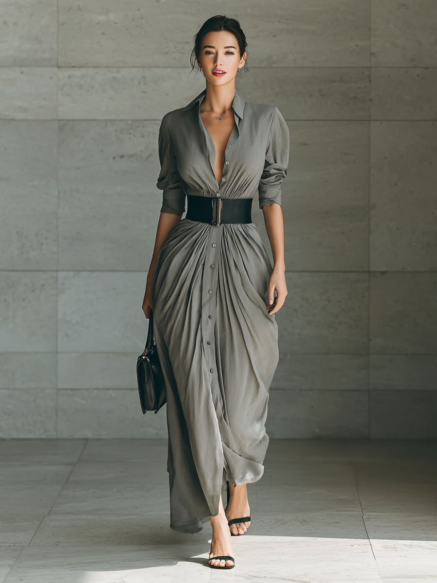 Zéphyrine | Draped Maxi Shirt Dress