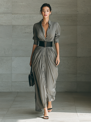 Zéphyrine | Draped Maxi Shirt Dress